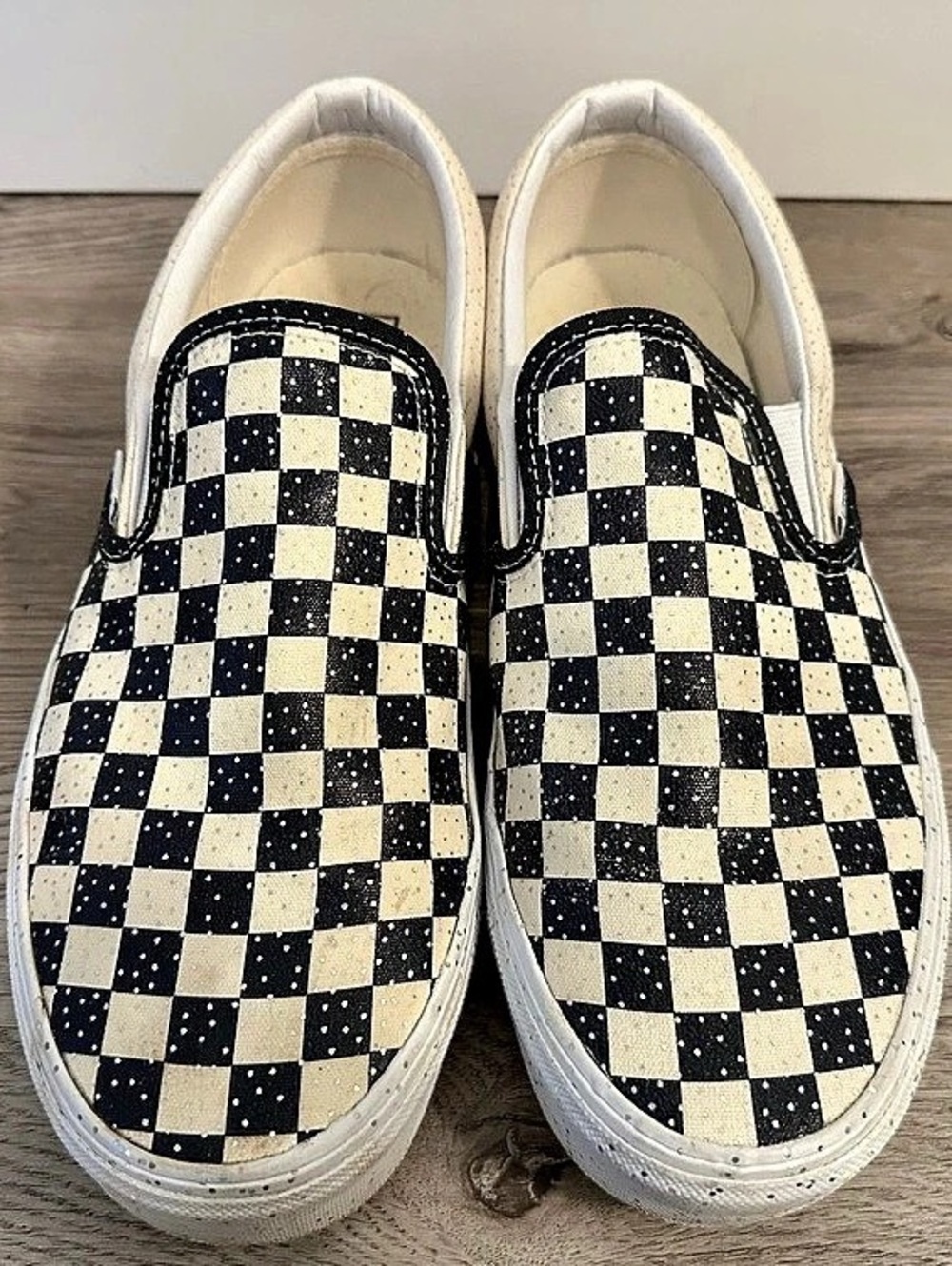 Vans Classic Slip-On Checkered Slip-On Sneakers in Black & White - Women’s 10.5